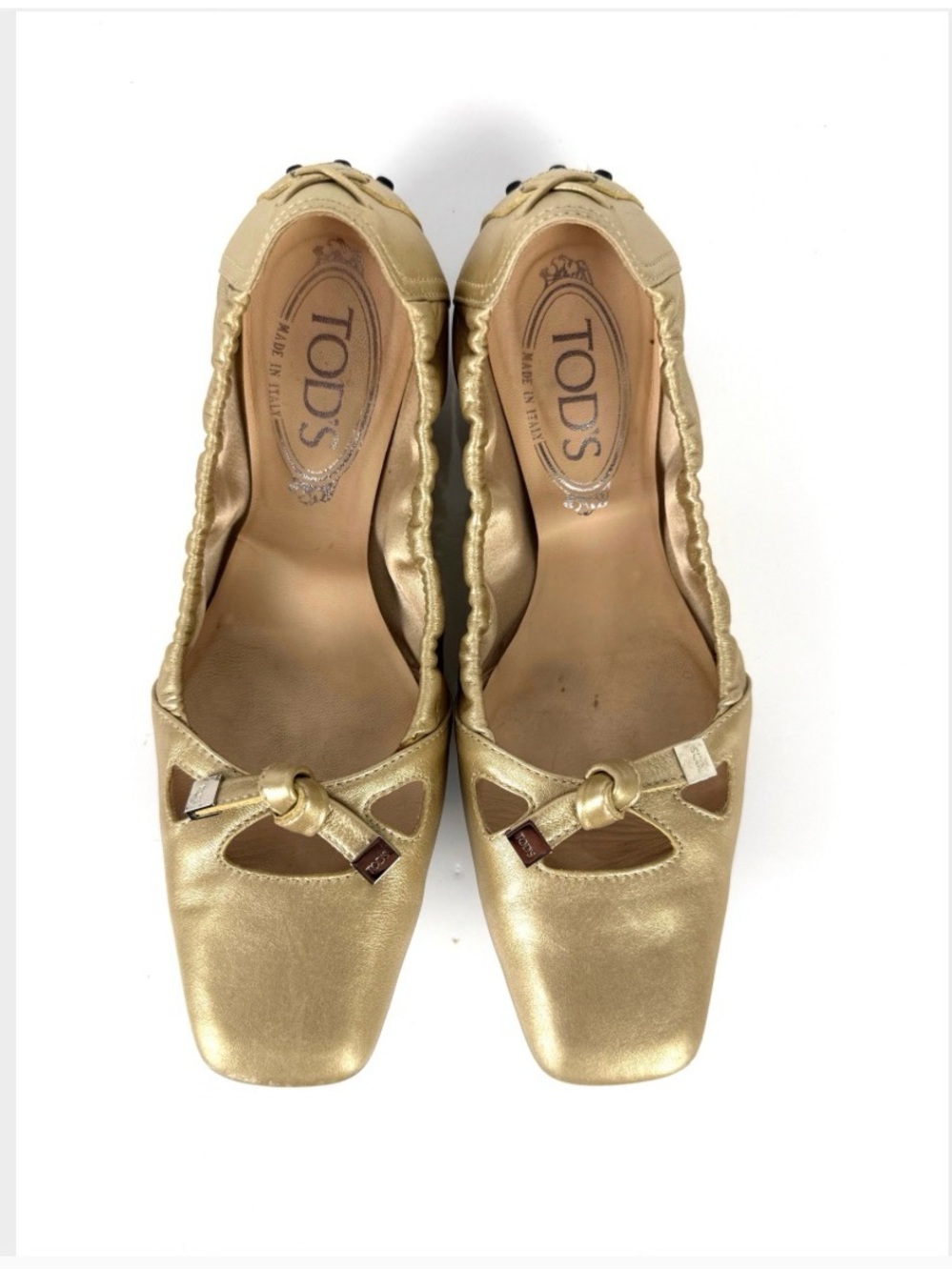 TOD'S "Degas" Gold Leather Quiet Luxury Slip-On Ballet Flats 6.5 (Fits like a 7)